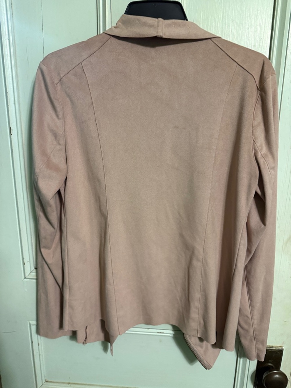 Women's Draped Open-Front Faux Suede Jacket in Dusty Pink - Picture 3 of 3
